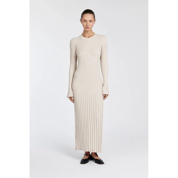 DISSH Dresses & Skirts - NWT DISSH Ada Midi in Stone Long Sleeve Stretch Ribbed Knit Stretch Dress XS